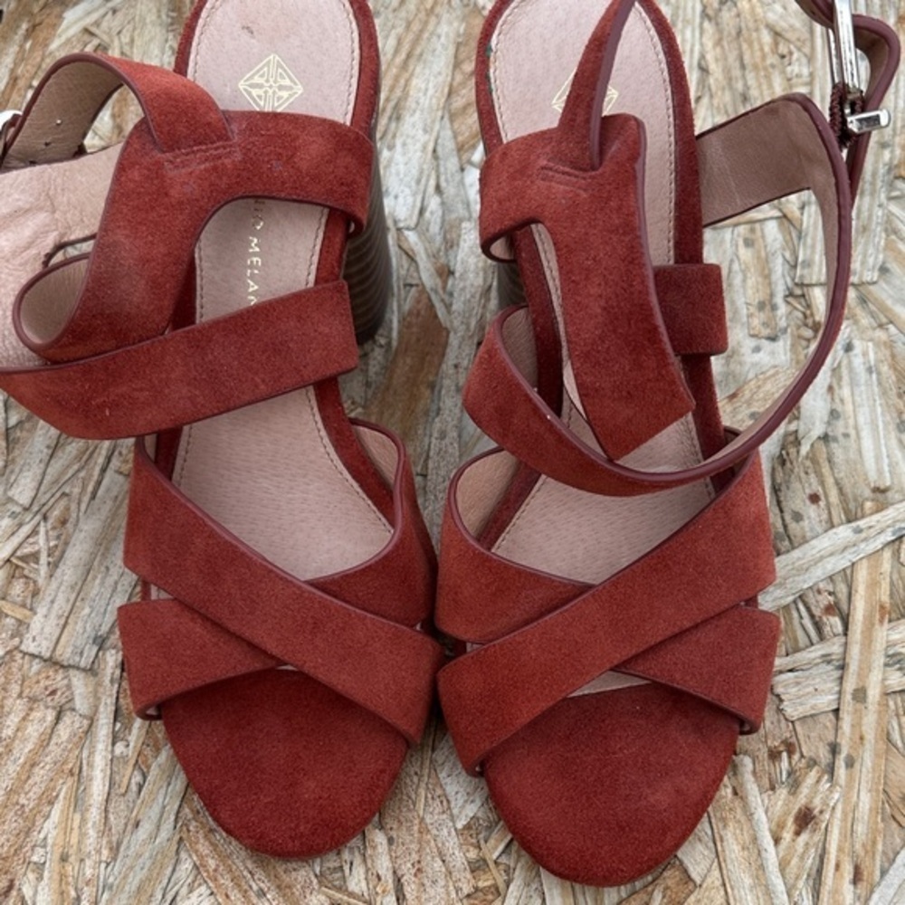 ANTONIO MELANI Rust genuine Suede leather open toe Strappy sandles with Heels